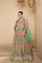 Load image into Gallery viewer, Green Multicolor Printed Embroidered Anarkali Gown