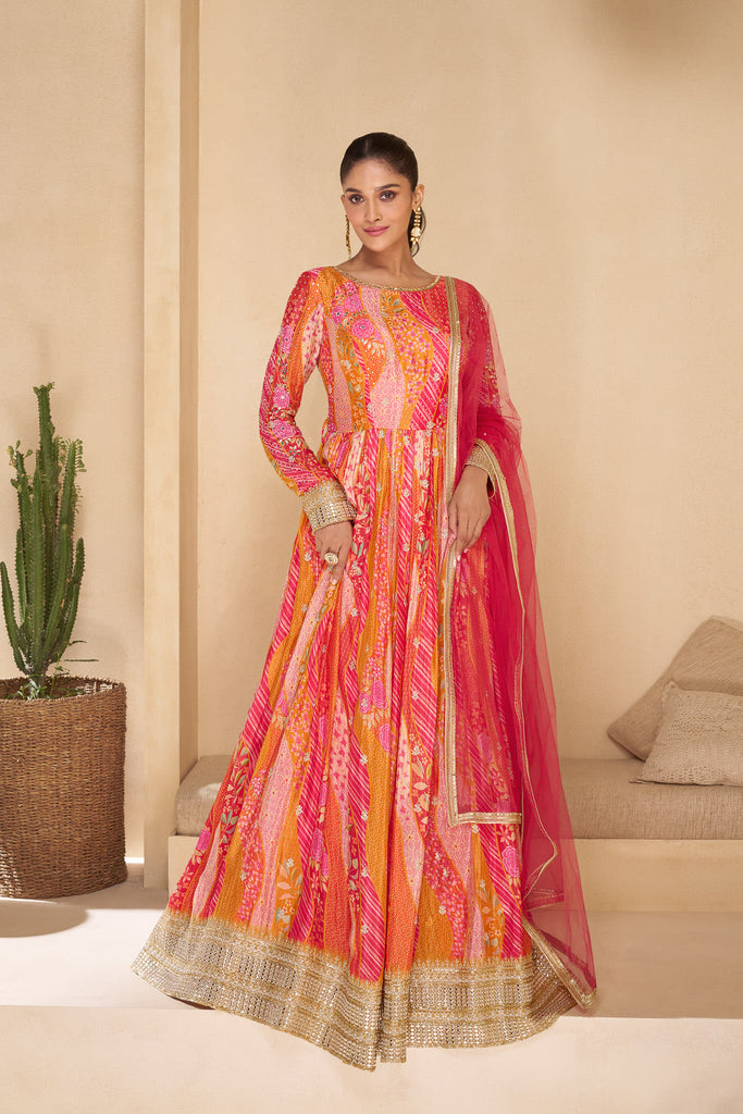 Georgette Thread Multicolor Trendy Stitched Gown Stitched