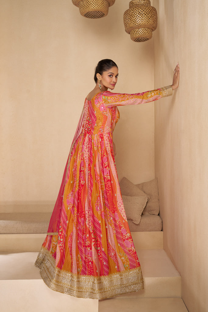 Georgette Thread Multicolor Trendy Stitched Gown Stitched