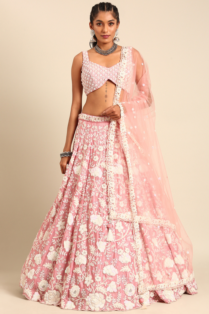 Rose Gold Chinon Sequins and Zarkan  Lehenga