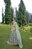 Teal Blue Bridal Designer Banarasi Silk Lehenga Choli With Cording, Thread, Stone And Sequins Work