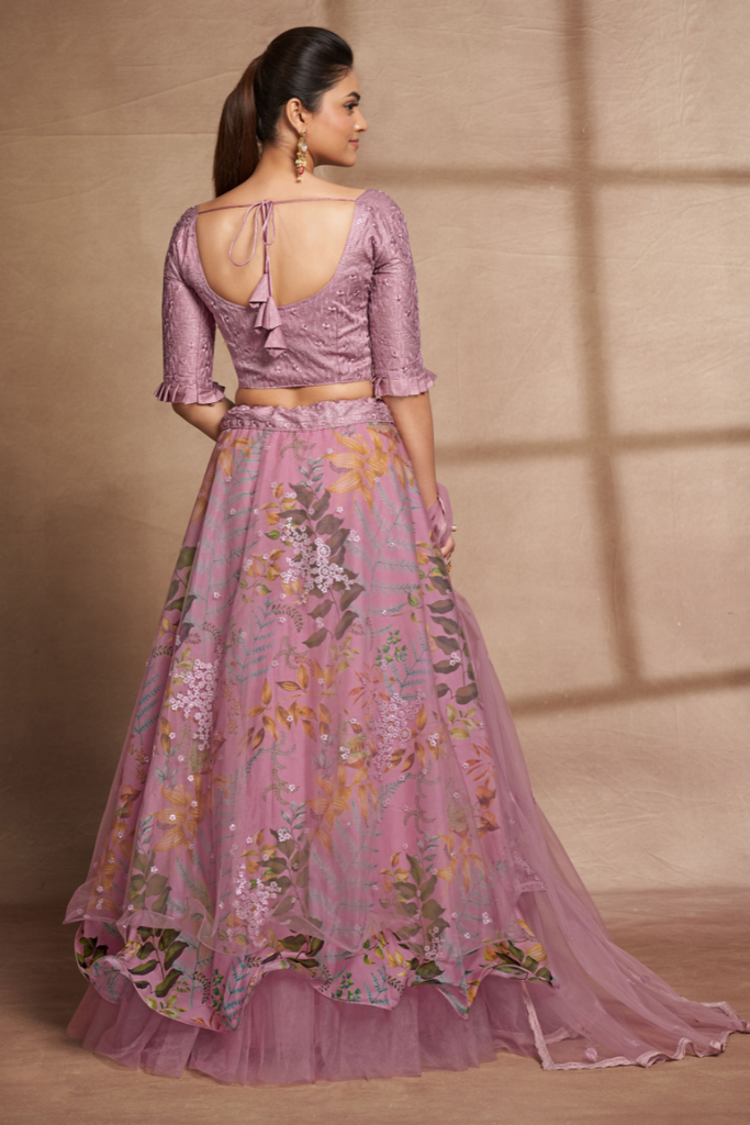 Stylish Organza Lavender Lehenga Choli