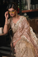 Load image into Gallery viewer, Dark Cream Heavy Embroidery Net Saree With 3D Appliques