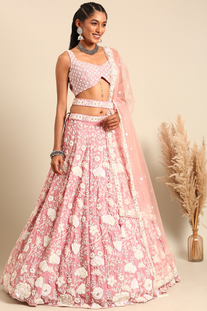 Rose Gold Chinon Sequins and Zarkan  Lehenga