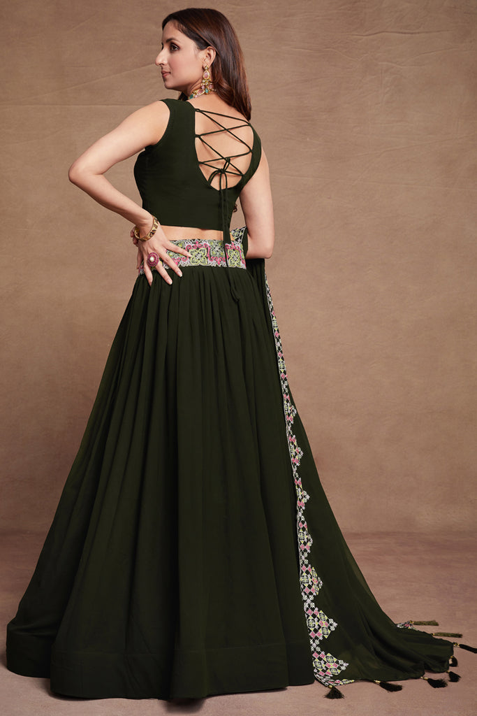 Dark Green Embroidery Georgette Lehenga Choli