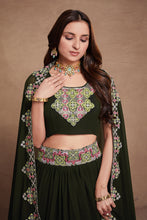 Load image into Gallery viewer, Dark Green Embroidery Georgette Lehenga Choli