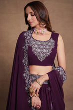 Load image into Gallery viewer, Purple Threadwork Embroidery Georgette Lehenga Choli