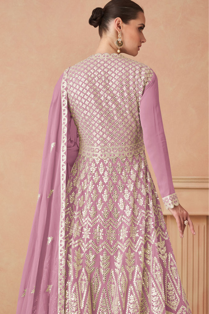 Lilac Embroidered Readymade Anarkali Salwar Suit