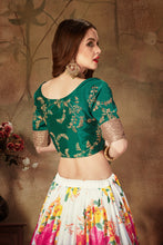 Load image into Gallery viewer, White Floral Embroidered Sequinned Semi-Stitched Lehenga &amp; Unstitched Blouse With Dupatta