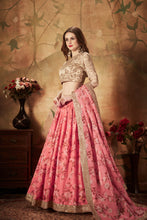 Load image into Gallery viewer, Pink Floral Embroidered Sequinned Lehenga &amp; Unstitched Blouse With Dupatta