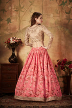 Load image into Gallery viewer, Pink Floral Embroidered Sequinned Lehenga &amp; Unstitched Blouse With Dupatta