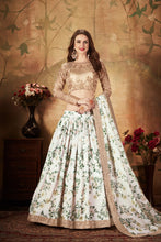 Load image into Gallery viewer, White With Green Floral Embroidered Sequinned Lehenga &amp; Unstitched Blouse With Dupatta