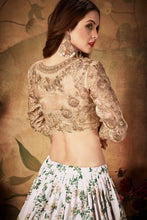 Load image into Gallery viewer, White With Green Floral Embroidered Sequinned Lehenga &amp; Unstitched Blouse With Dupatta