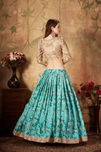 Load image into Gallery viewer, Sky Blue With Green Floral Embroidered Sequinned Lehenga &amp; Unstitched Blouse With Dupatta
