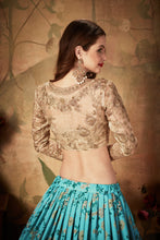 Load image into Gallery viewer, Sky Blue With Green Floral Embroidered Sequinned Lehenga &amp; Unstitched Blouse With Dupatta