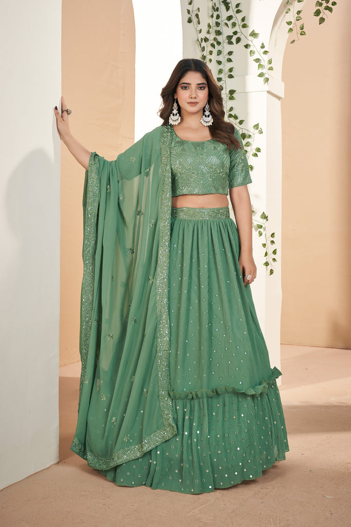 Light Green Designer Sequins Lehenga Choli In Georgette - Diva D London LTD