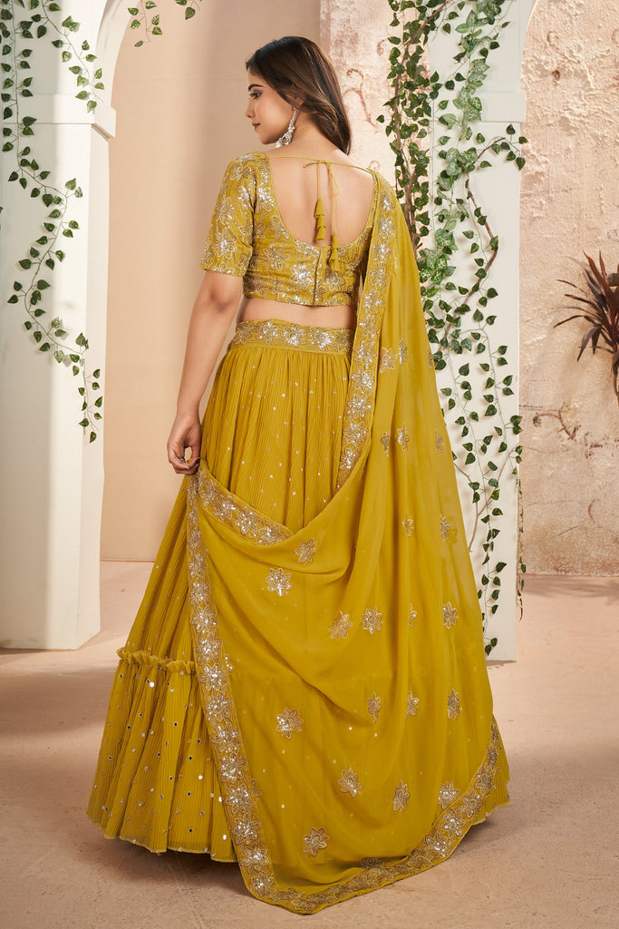 Mustard Yellow Designer Sequins Lehenga Choli In Georgette - Diva D London LTD