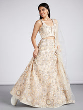 Load image into Gallery viewer, Cream Net Sequins Mirror Thread Embroidery Lehenga Choli &amp; Dupatta