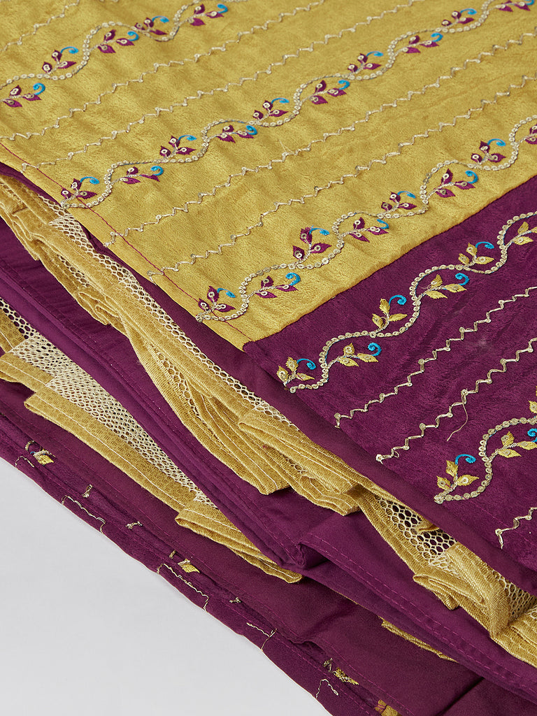 Burgundy Chiffon Sequins Embroidery Semi-Stitched Lehenga Choli & Dupatta