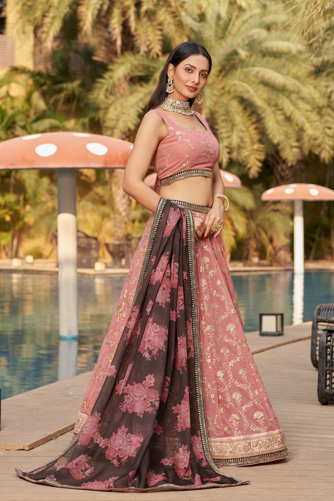 Pink Georgette Lehenga Choli With Embroidery Sequence Work
