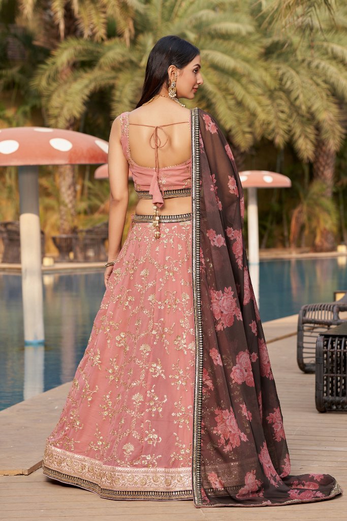 Pink Georgette Lehenga Choli With Embroidery Sequence Work