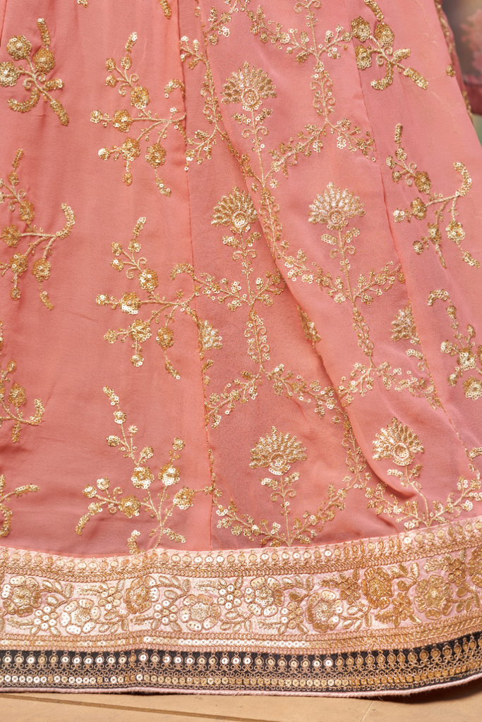 Pink Georgette Lehenga Choli With Embroidery Sequence Work