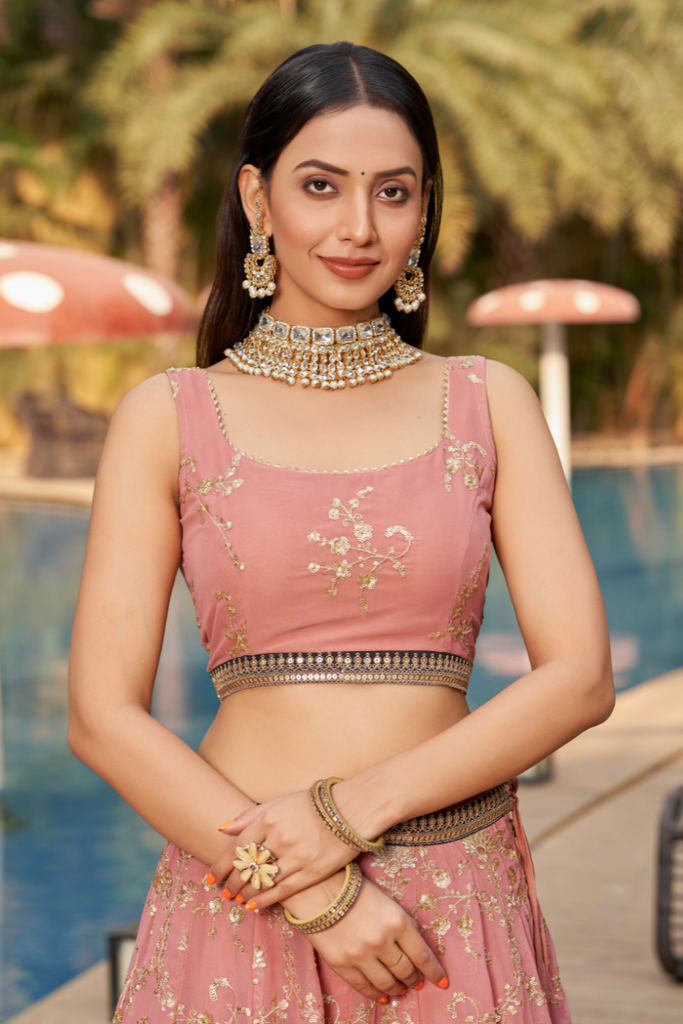 Pink Georgette Lehenga Choli With Embroidery Sequence Work