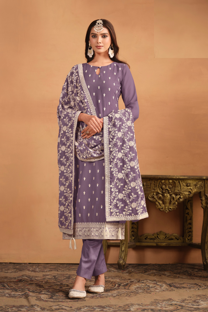 Purple Color Faux Georgette Party Trendy Salwar Suit