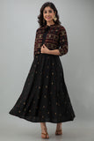 Jaanvi Black Gold Motif A-Line Casual Dress With Jacket