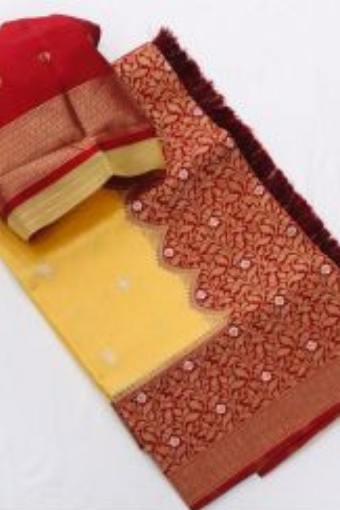 Mustard Broad Border Kora Silk Zari Woven Saree