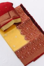 Load image into Gallery viewer, Mustard Broad Border Kora Silk Zari Woven Saree