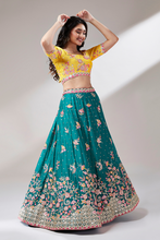 Load image into Gallery viewer, Teal Pure Georgette Lehenga With Sequins and Thread Work Embroider