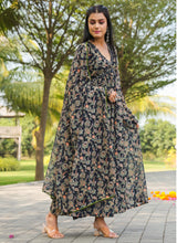 Load image into Gallery viewer, Hot Black Floral Printed Gown Dupatta - Diva D London LTD