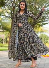 Load image into Gallery viewer, Hot Black Floral Printed Gown Dupatta - Diva D London LTD