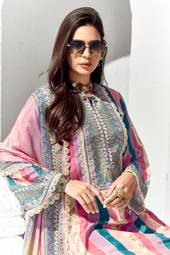 Lilac Multicoloured Lawn Digital Print And Embroidered Work Salwar Suit