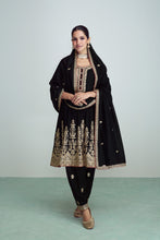 Load image into Gallery viewer, Ink Black Punjabi Traditional Salwar Kameez In Silk