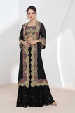 Black Embroidered Palazzo Choli With Jacket