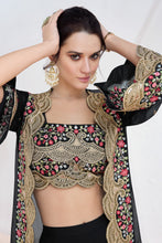 Load image into Gallery viewer, Black Embroidered Palazzo Choli With Jacket