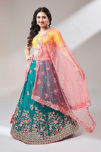 Load image into Gallery viewer, Teal Pure Georgette Lehenga With Sequins and Thread Work Embroider