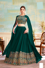 Load image into Gallery viewer, Dark Green Abstract Embroidered Lehenga Set With Blouse