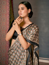 Load image into Gallery viewer, Black Multi Digital Printed Ajrakh Satin Crepe Saree