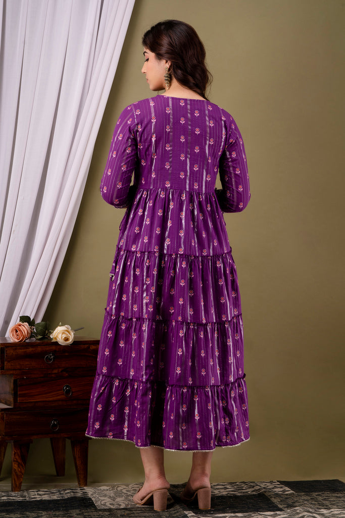 Purple Embroidery Rayon Dress