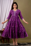 Purple Embroidery Rayon Dress
