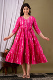 Fushia Pink Embroidery Rayon Dress