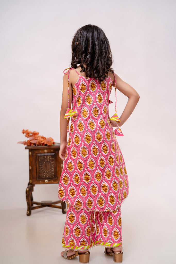 Blush Pink Printed Girls Kurta Palazzo