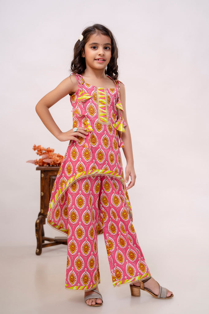 Blush Pink Printed Girls Kurta Palazzo