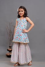 Load image into Gallery viewer, Sky Blue Floral Printed Girls Kurta Sharara With Duppata