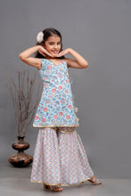 Load image into Gallery viewer, Sky Blue Floral Printed Girls Kurta Sharara With Duppata