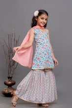 Load image into Gallery viewer, Sky Blue Floral Printed Girls Kurta Sharara With Duppata