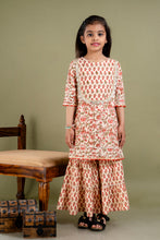 Load image into Gallery viewer, Peach and Red Girls Multi Colour Floral Sharara